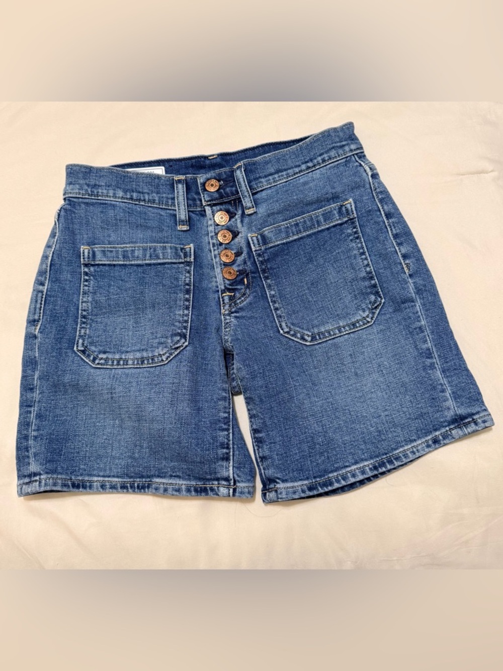 GAP Button Fly Patch Pocket Mid-Rise Denim Shorts